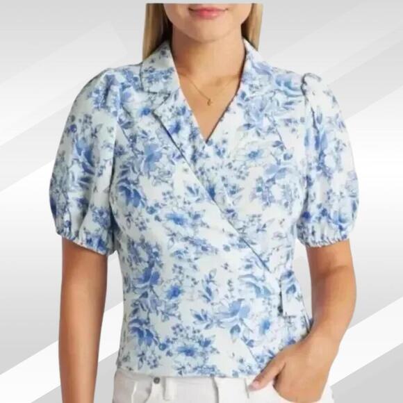 2/$30 Violets & Roses Oprah Floral Wrap Peplum Top Short Sleeves Size XXL - Picture 1 of 8